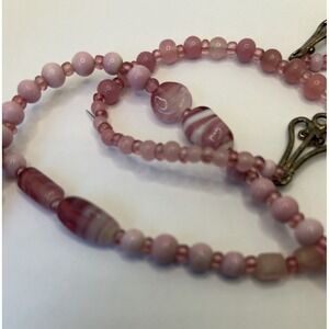 Pink Beaded necklace‎ & earrings Boho Decorative Clasp 31" Flapper Spring